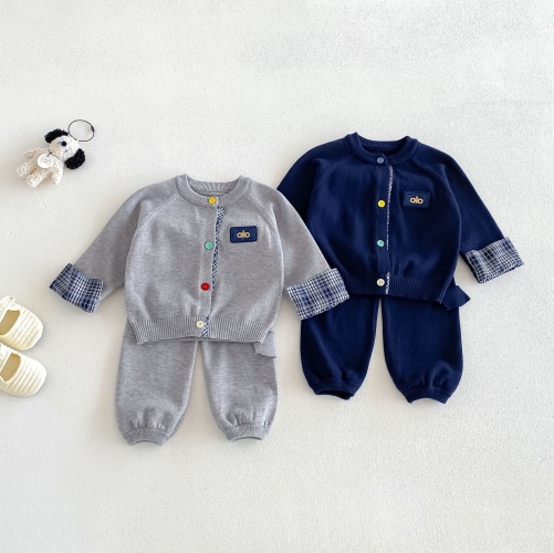 Autumn Infant Baby Kids Boys Long Sleeves Letters Pattern Cardigan and Pants Knitted Clothing Sets Wholesale