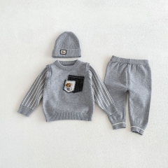 Autumn Infant Baby Kids Long Sleeves Striped Preppy Sweater and Simple Pants Knitted Clothing Sets Wholesale