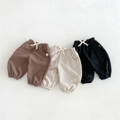 2026 Autumn Infant Baby Kids Unisex Waffle Grid Solid Color Pants Wholesale
