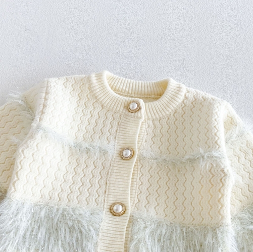 Autumn Infant Baby Kids Girls Long Sleeves Fluffy Cardigan and Plain Pants Knitted Clothing Sets Wholesale