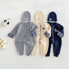 Autumn and Winter Infant Baby Unisex Cute Puppy Long Sleeve One Piece Knitted Rompers Wholesale