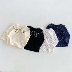 New Arrival Spring and Autumn Infant Baby Kids Girls Navy Collar Long Sleeves Top Wholesale