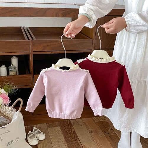 New Arrival Spring and Autumn Infant Baby Kids Girls Color Patchwork Long Sleeves Knitted Cardigan Wholesale