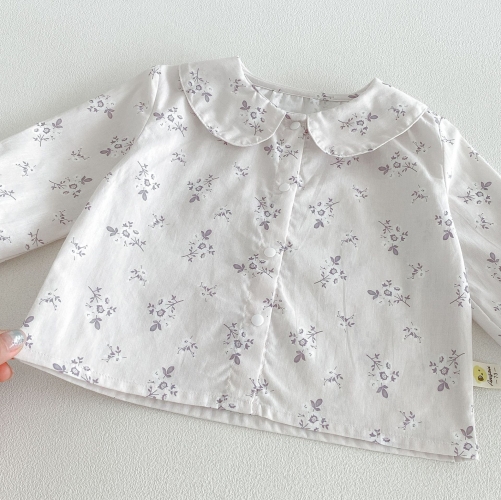 Autumn Infant Baby Kids Girls Long Sleeves Floral Shirt and Cartoon Dress Clothing Sets Wholesale