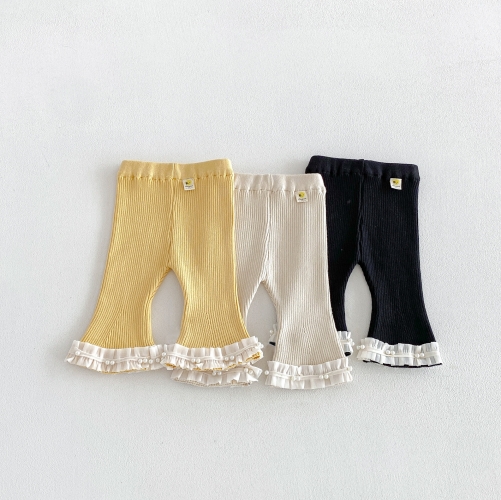 2026 Autumn Infant Baby Kids Girls Lace Trim Flared Pants Wholesale