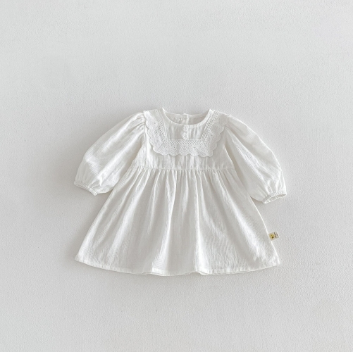 Spring and Autumn Infant Baby Girls Solid Color Long Sleeves One Piece Dress Wholesale