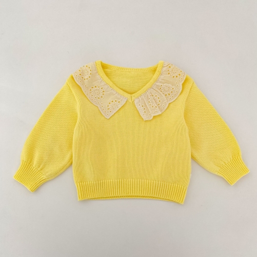 New Arrival Spring and Autumn Infant Baby Kids Girls Hollow-out Collar Long Sleeves Knitted Sweater Wholesale