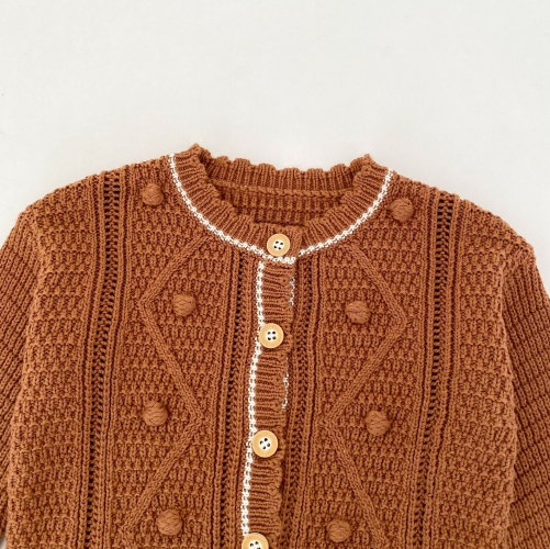 New Arrival Spring and Autumn Infant Baby Kids Geometric Pattern Long Sleeves Knitted Cardigan Wholesale
