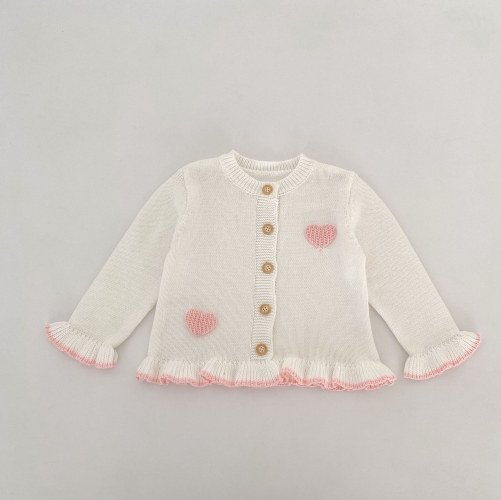 New Arrival Spring and Autumn Infant Baby Kids Girls Hearts Pattern Long Sleeves Knitted Cardigan Wholesale