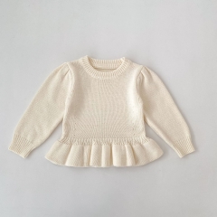 New Arrival Winter and Autumn Infant Baby Kids Girls Solid Color Long Sleeves Knitted Sweater Wholesale