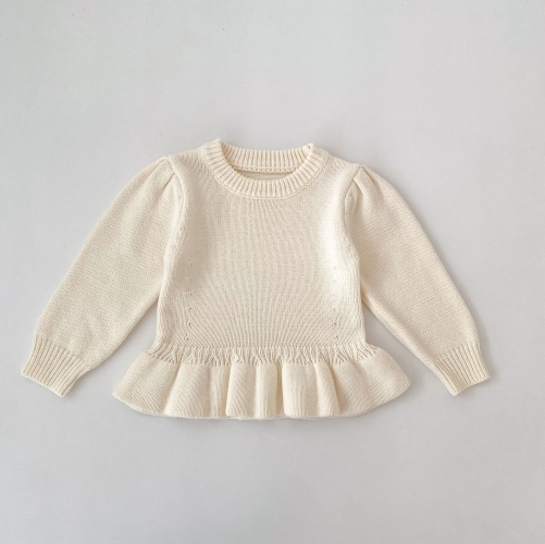 New Arrival Winter and Autumn Infant Baby Kids Girls Solid Color Long Sleeves Knitted Sweater Wholesale