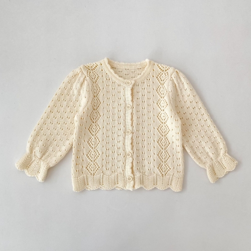 New Arrival Spring and Autumn Infant Baby Kids Girls Hollow-out Pattern Long Sleeves Knitted Cardigan Wholesale