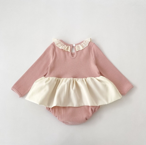 Spring and Autumn Infant Baby Girls Color Patchwork Long Sleeves One Piece Onesies Wholesale