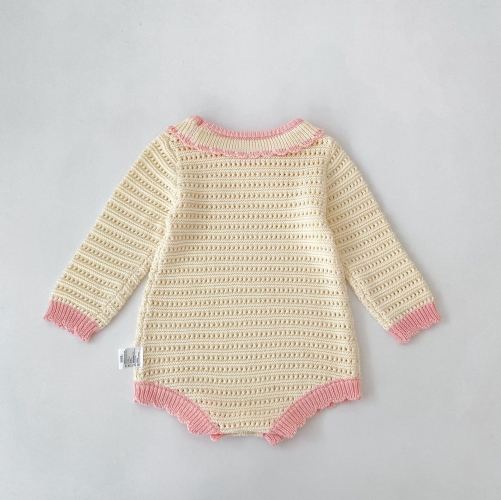 Spring and Autumn Infant Baby Girls Long Sleeves Hollow Out Knitted Onesies Wholesale