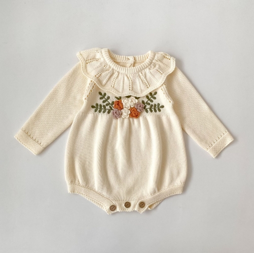 Spring and Autumn Infant Baby Girls Long Sleeves Embroidered Knitted Onesies Wholesale Spring and Autumn Infant Baby Girls Long Sleeves Embroidered Knitted Onesies Wholesale