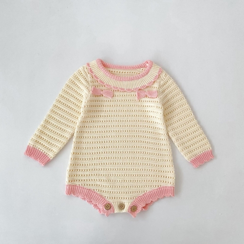 Spring and Autumn Infant Baby Girls Long Sleeves Hollow Out Knitted Onesies Wholesale Spring and Autumn Infant Baby Girls Long Sleeves Hollow Out Knitted Onesies Wholesale