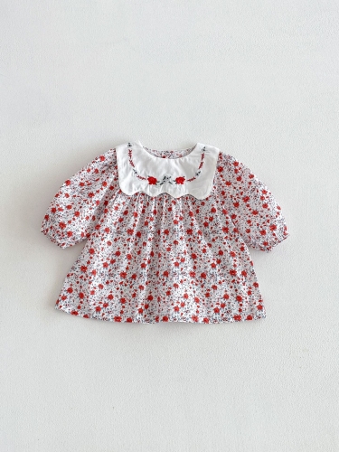 Spring and Autumn Infant Baby Girls Floral Pattern Long Sleeves Color Patchwork Dress Wholesale Spring and Autumn Infant Baby Girls Floral Pattern Long Sleeves Color Patchwork Dress Wholesale
