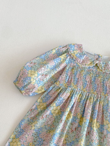 Spring and Autumn Infant Baby Girls Colorful Floral Pattern Long Sleeves Dress Wholesale
