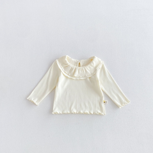 New Arrival Spring and Autumn Infant Baby Kids Girls Solid Color Long Sleeves Top Wholesale