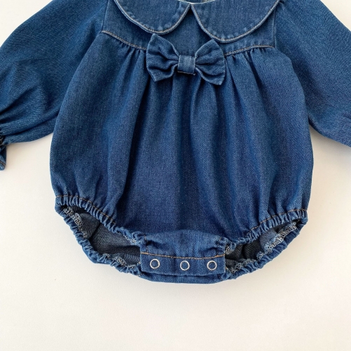 Spring and Autumn Infant Baby Girls Long Sleeves Denim Onesies Wholesale