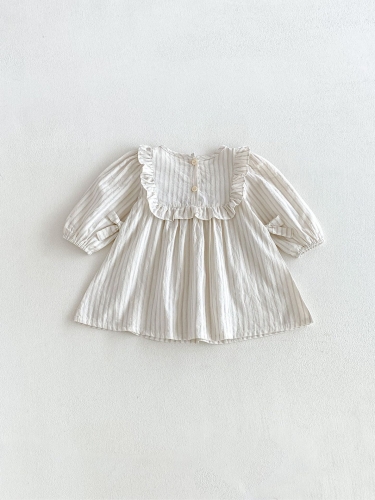 Spring and Autumn Infant Baby Girls Long Sleeves Teddy Bear Cartoon Pattern Dress Wholesale