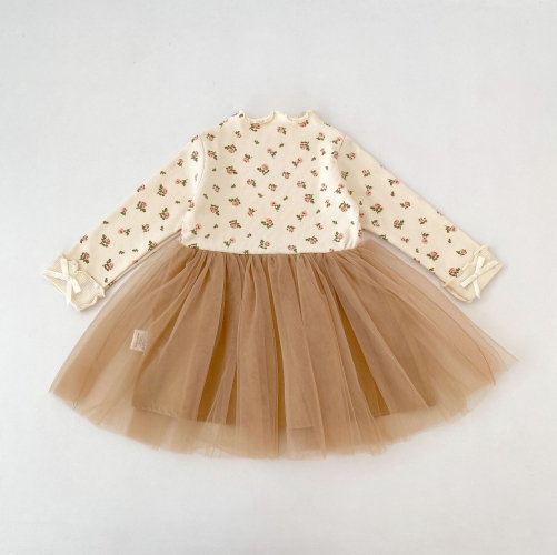 Spring and Autumn Infant Baby Girls Long Sleeves Tulle Patchwork Dress Wholesale