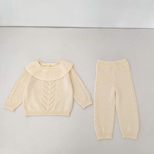 Autumn Infant Baby Kids Solid Color Long Sleeves Jacquard Sweater and Pants Knitted Clothing Sets Wholesale Autumn Infant Baby Kids Solid Color Long Sleeves Jacquard Sweater and Pants Knitted Clothing Sets Wholesale