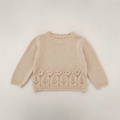 New Arrival Winter and Autumn Infant Baby Kids Girls Solid Color Flowers and Hollow-out Pattern Long Sleeves Knitted Sweater Wholesale