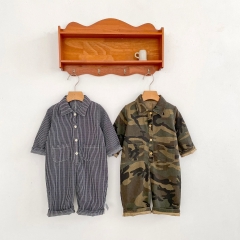 Autumn Infant Baby Unisex Casual Long Sleeve Single Breasted Denim Rompers Wholesale