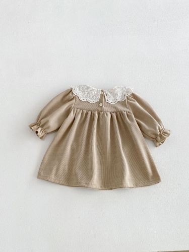 Spring and Autumn Infant Baby Girls Long Sleeves Cherry Pattern Collar Dress Wholesale