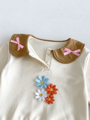 Autumn Infant Baby Kids Girls Long Sleeves Flowers Pattern Top and Preppy Skirt Clothing Sets Wholesale