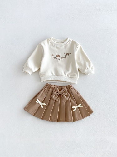 Autumn Infant Baby Kids Girls Long Sleeves Flowers Pattern Pullover and Preppy Skirt Clothing Sets Wholesale