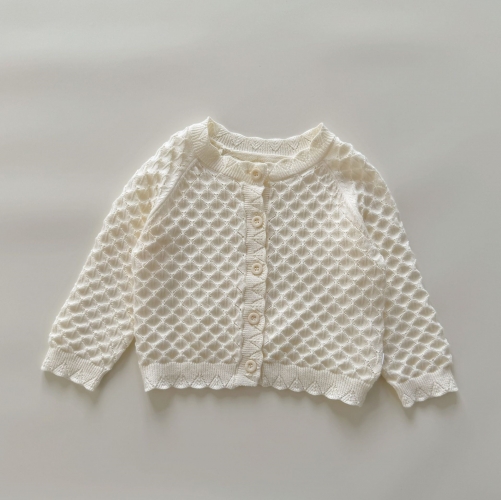 New Arrival Spring and Autumn Infant Baby Kids Girls Hollow-out Geometric Pattern Long Sleeves Knitted Cardigan Wholesale