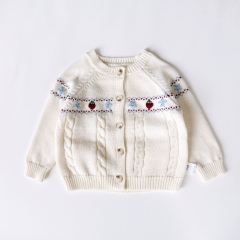 New Arrival Winter and Autumn Infant Baby Kids Long Sleeves Knitted Flowers and Fruits Pattern Cardigan Wholesale