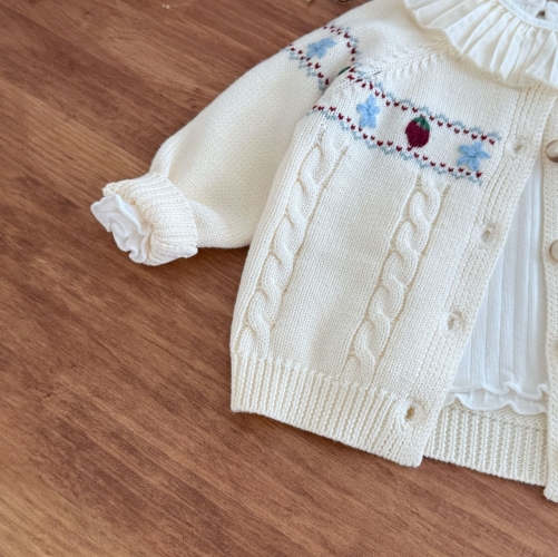 New Arrival Winter and Autumn Infant Baby Kids Long Sleeves Knitted Flowers and Fruits Pattern Cardigan Wholesale