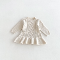 Winter and Autumn Infant Baby Girls Long Sleeves Crew Neck Knitted Dress Wholesale